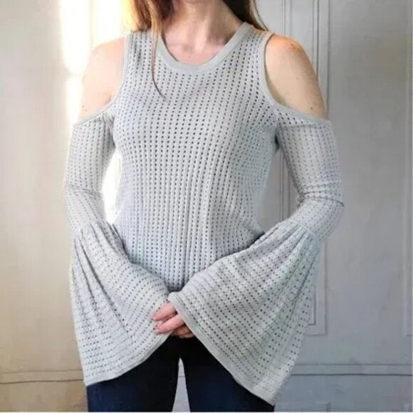 BCBGMaxazria Open Knit Bell Sleeve Cold Shoulder LUCIA Top size SMALL - Picture 1 of 7